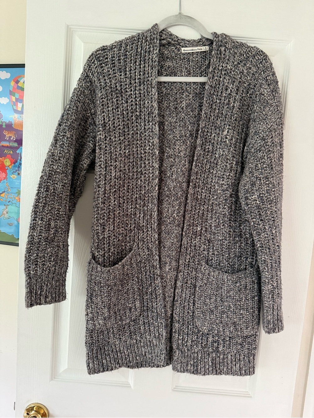 Abercrombie & Fitch Gray Marled Open-Front Cardigan Sweater